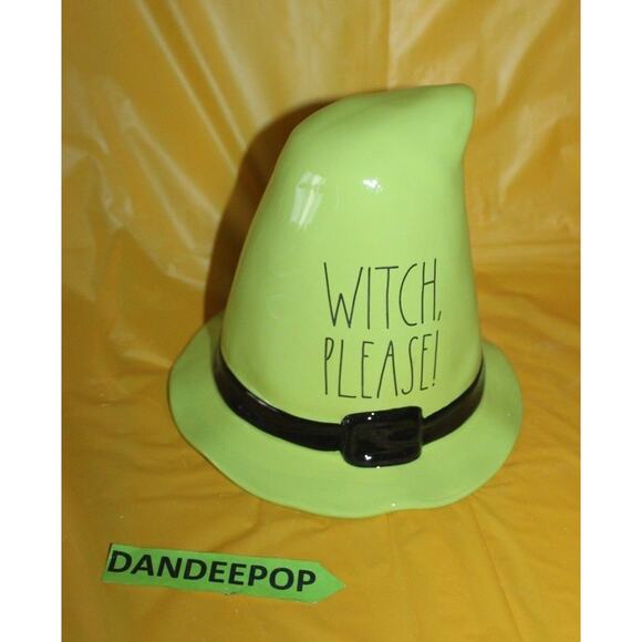 Rae Dunn Witch Please Ceramic Figural Hat Green Black Halloween Decoration - Picture 1 of 8